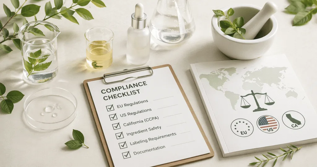 Cosmetic ingredient compliance checks for EU, US, and California regulations
