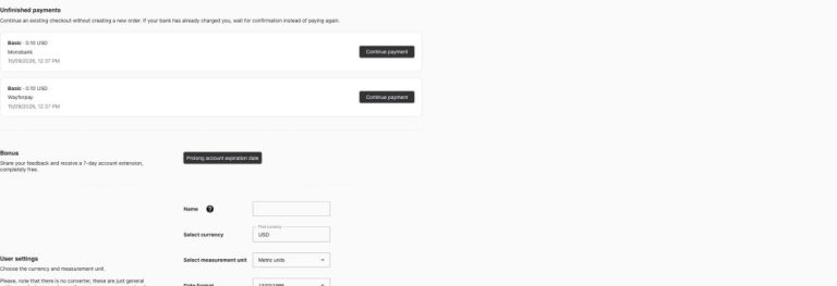 Impostazioni account: valuta, unità metriche e formato della data