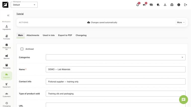 The DEMO supplier with purchasing context