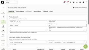 Product identity with 50 g declared amount and controlled formula