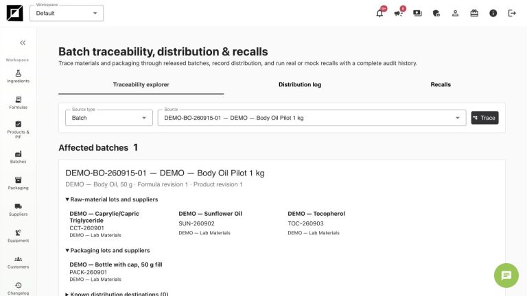 Traceability starts from a saved batch or physical material lot