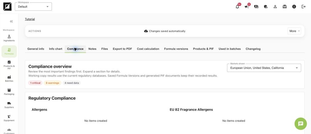 QA composition: critical findings, warnings and missing data