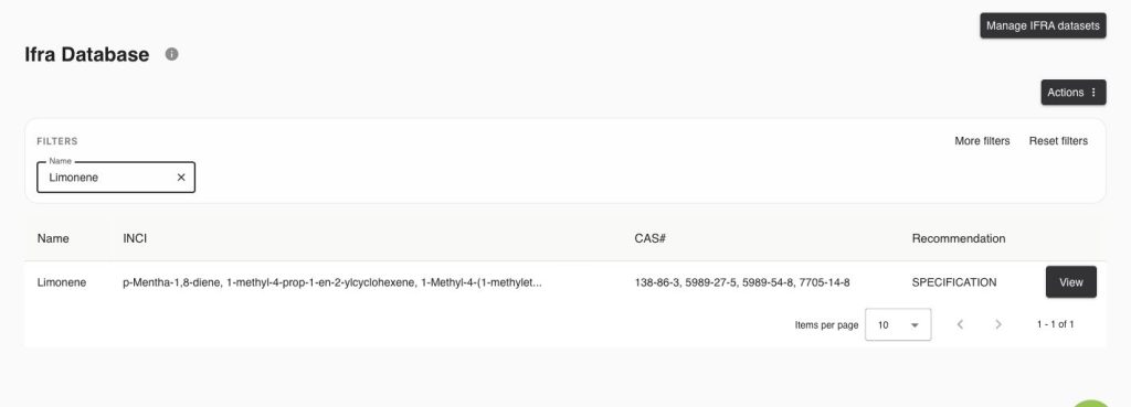 IFRA search: Limonene has a specification to review