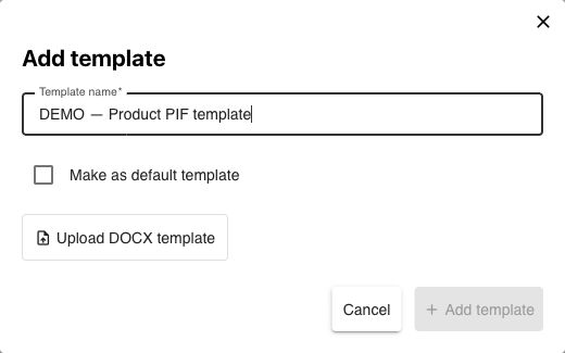 Aggiungi un modello DOCX con nome; il file è obbligatorio