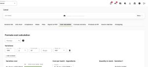 Formula cost calculation uses entered ingredient prices