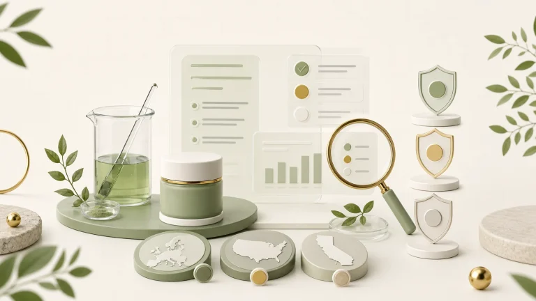 Cosmetic formula compliance analysis with source review for the European Union, United States and California