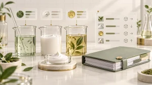 Cosmetic formulation charts, inventory history and a controlled PIF document folder