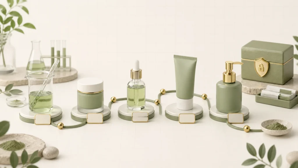 Cosmetic ingredient and packaging lots connected through an inventory movement workflow and secure workspace backup