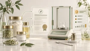 Documenti di qualità del laboratorio cosmetico, bilancia e avvisi operativi